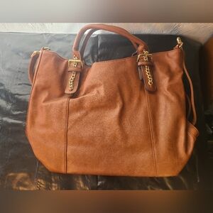 JUSTFAB Brown Shoulder Bag Gold Chain Buckle Adjustable Strap Inner Pockets